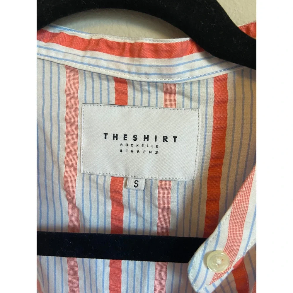The Shirt Rochelle Behrens Blue Striped Puff Sleeve Button Down Shirt S - Picture 2 of 7
